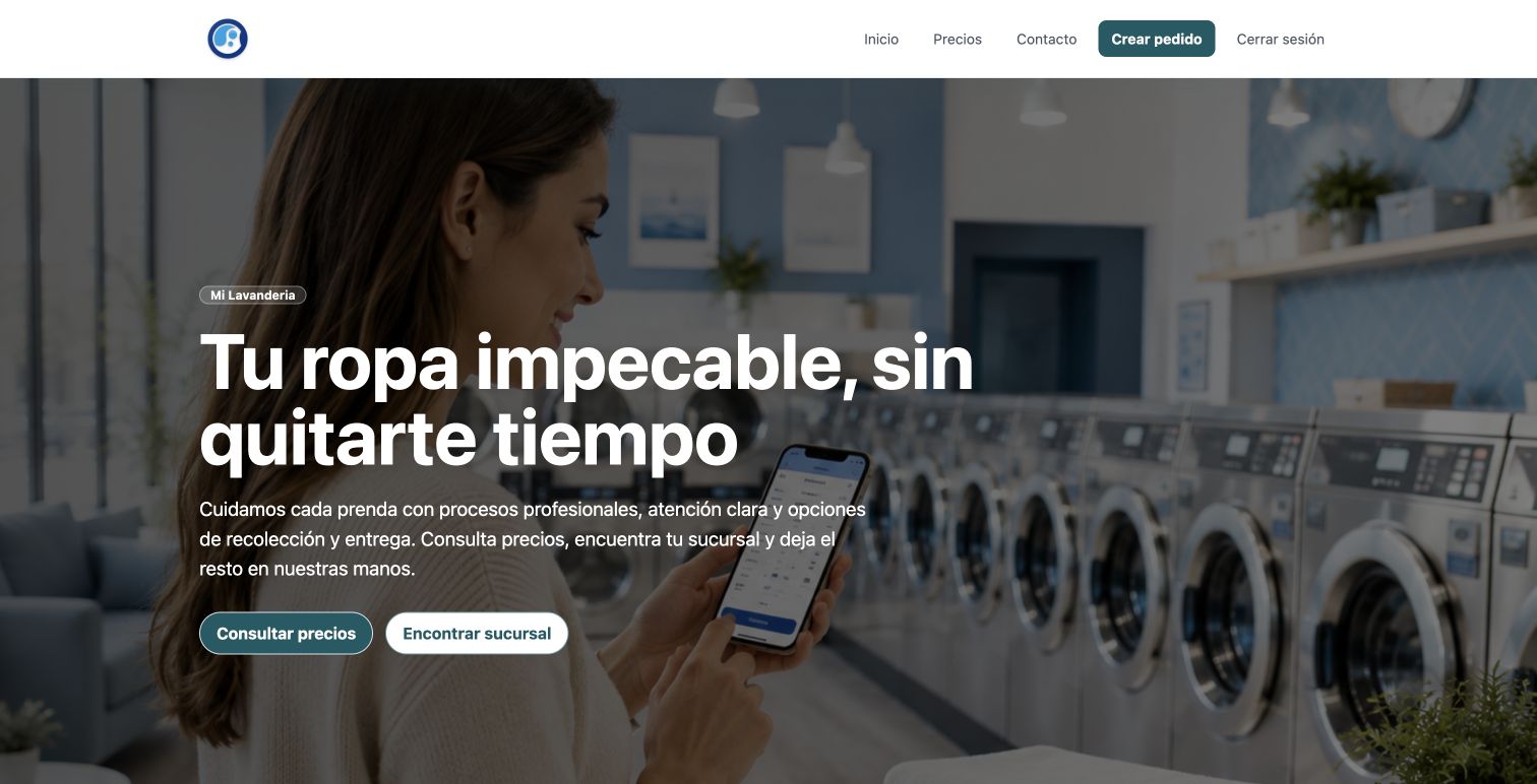 Vista previa de una página web para lavandería creada con Washday